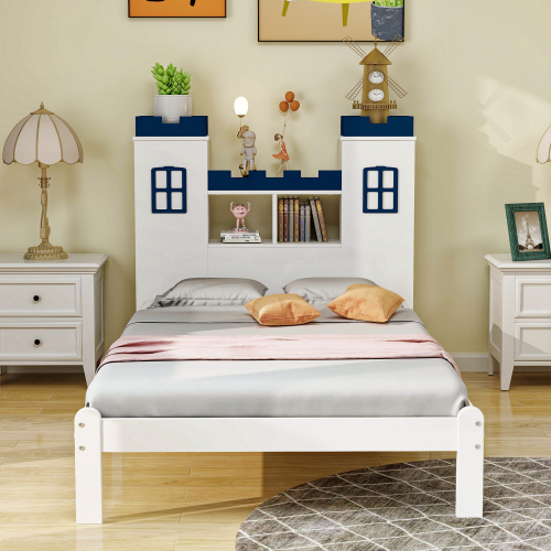 assivholzbett 90x200, Burgform, mehrere Ablagefächer, Lattenrost, Kinderbett, Jugendbett, Einzelbett