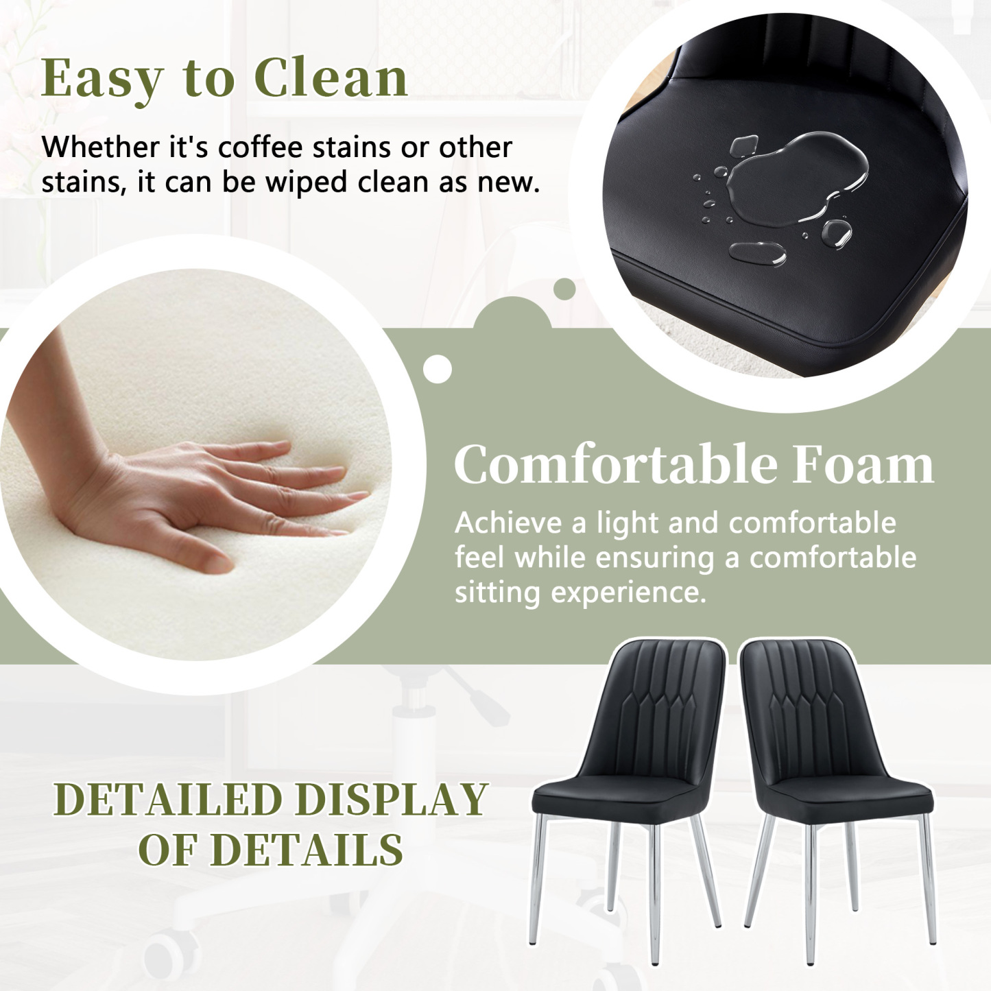 OKWISH Black Dining Chair with PU Leather and Metal Legs