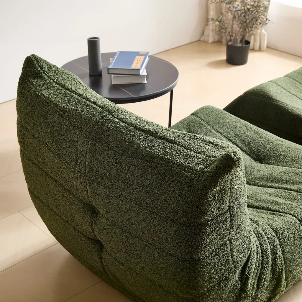 Relax Sessel Sofa Set – Faltbares Schlafsofa mit Rückenlehne & Fußstütze aus Teddystoff, Grün, für Wohnzimmer & Meditation