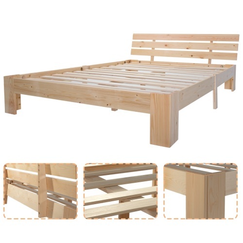 Doppelbett aus massivem Kiefernholz-OKWISH