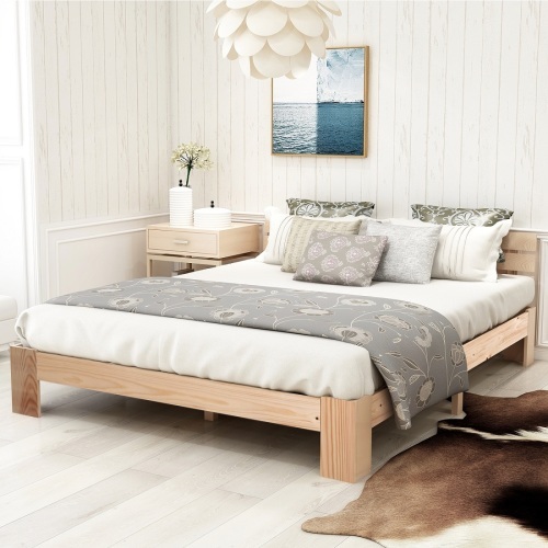 Doppelbett aus massivem Kiefernholz-OKWISH
