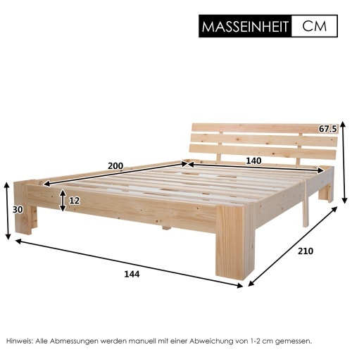 Doppelbett aus massivem Kiefernholz-OKWISH