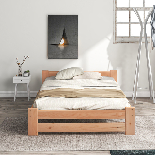Solide Massivholzbett Futonbett Massivholz Natur Bett aus mit Kopfteil und Lattenrost , Natur