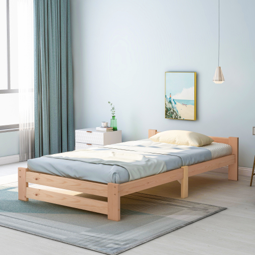 Solide Massivholzbett Futonbett Massivholz Natur Bett aus mit Kopfteil und Lattenrost , Natur