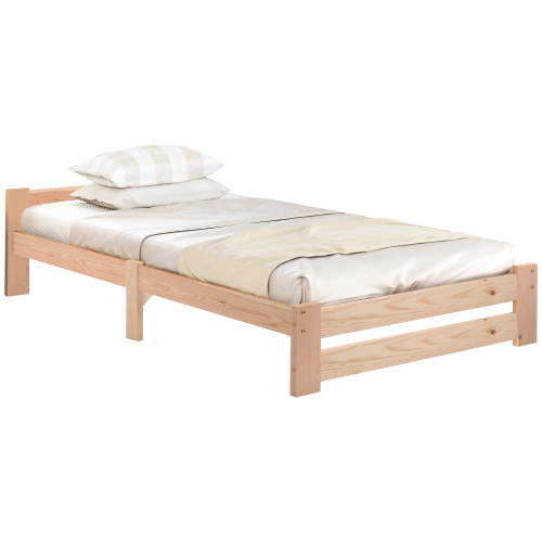 Solide Massivholzbett Futonbett Massivholz Natur Bett aus mit Kopfteil und Lattenrost , Natur
