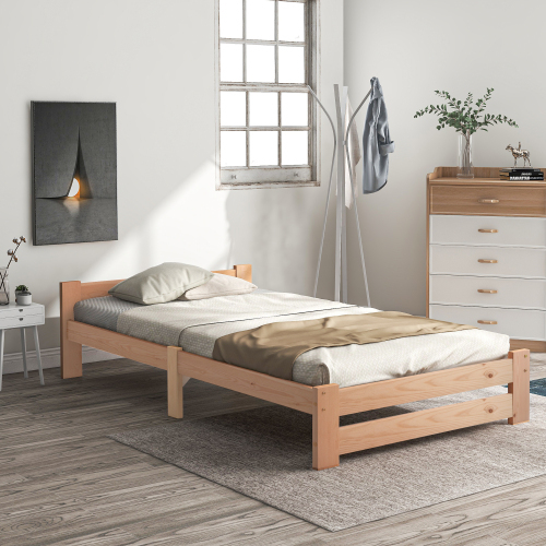 Solide Massivholzbett Futonbett Massivholz Natur Bett aus mit Kopfteil und Lattenrost , Natur