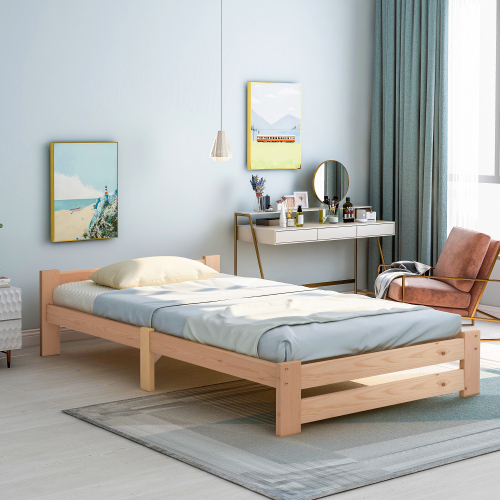 Solide Massivholzbett Futonbett Massivholz Natur Bett aus mit Kopfteil und Lattenrost , Natur