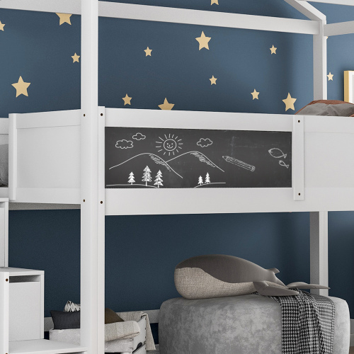 Hausbett, Kinderbett, mit Treppe und Fenster, mit Lattenrost, Treppe mit 3 Schubladen, (90x200 cm) 