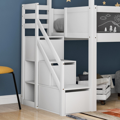 Hausbett, Kinderbett, mit Treppe und Fenster, mit Lattenrost, Treppe mit 3 Schubladen, (90x200 cm) 