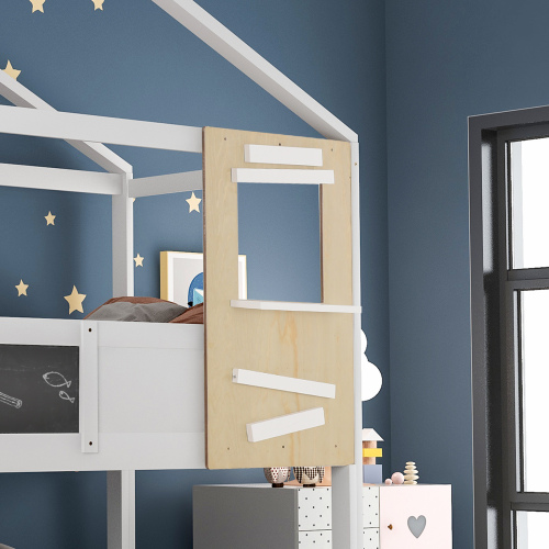 Hausbett, Kinderbett, mit Treppe und Fenster, mit Lattenrost, Treppe mit 3 Schubladen, (90x200 cm) 