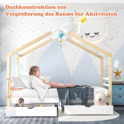 Kinderbett mit Schubladen, Heimbett aus Massivholz mit Lattenrost-OKWISH