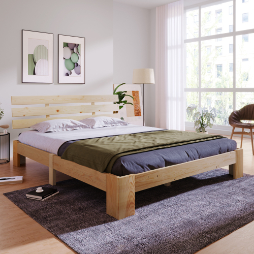 Doppelbett aus massivem Kiefernholz-OKWISH