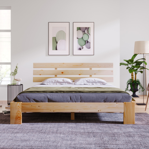 Doppelbett aus massivem Kiefernholz-OKWISH