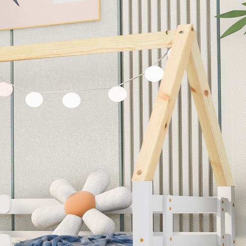 Naturfarbenes Kinderbett mit Dach-OKWISH