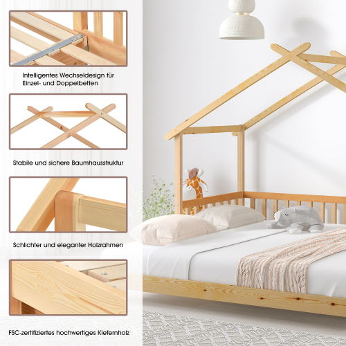 Erweiterbares Baumhausbett, Hausbett, Kinderbett, Tagesbett, (90x200cm)