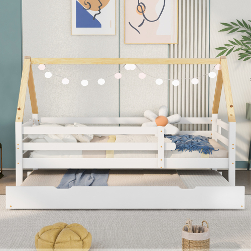 Naturfarbenes Kinderbett mit Dach-OKWISH