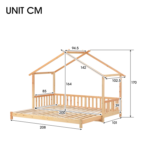 Erweiterbares Baumhausbett, Hausbett, Kinderbett, Tagesbett, (90x200cm)