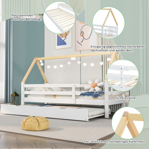 Naturfarbenes Kinderbett mit Dach-OKWISH