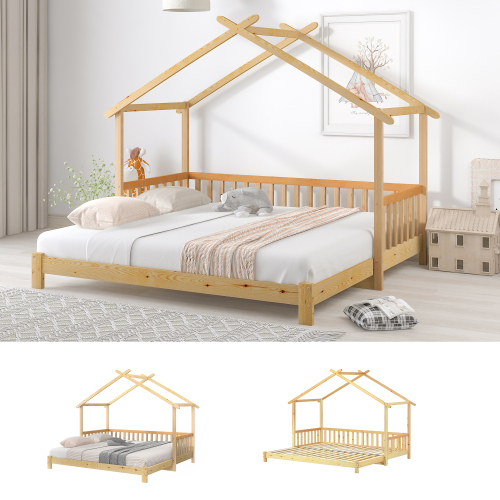 Erweiterbares Baumhausbett, Hausbett, Kinderbett, Tagesbett, (90x200cm)