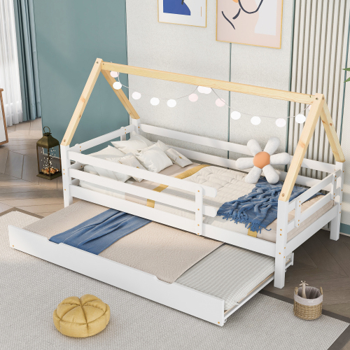 Naturfarbenes Kinderbett mit Dach-OKWISH