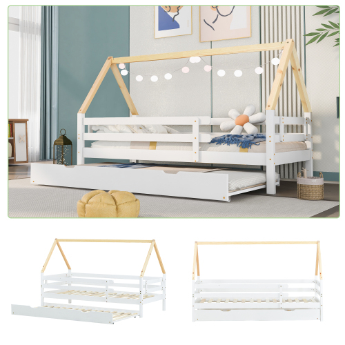 Naturfarbenes Kinderbett mit Dach-OKWISH