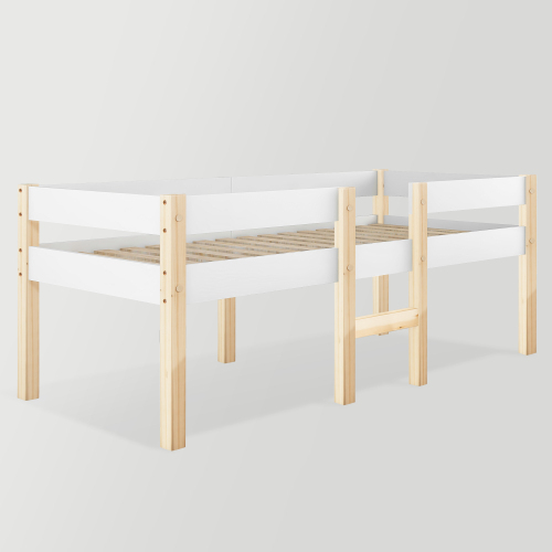 Bett Kinderbett mit Rausfallschutz, Kiefer-Vollholz