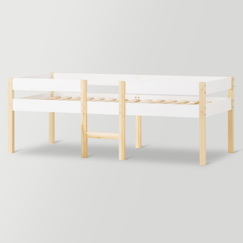 Bett Kinderbett mit Rausfallschutz, Kiefer-Vollholz