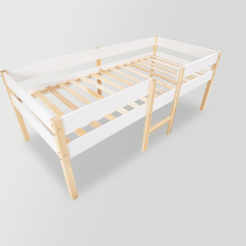 Bett Kinderbett mit Rausfallschutz, Kiefer-Vollholz