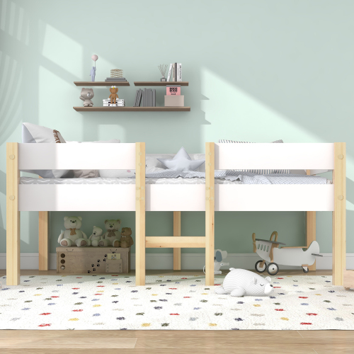 Bett Kinderbett mit Rausfallschutz, Kiefer-Vollholz