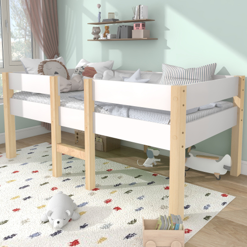 Bett Kinderbett mit Rausfallschutz, Kiefer-Vollholz