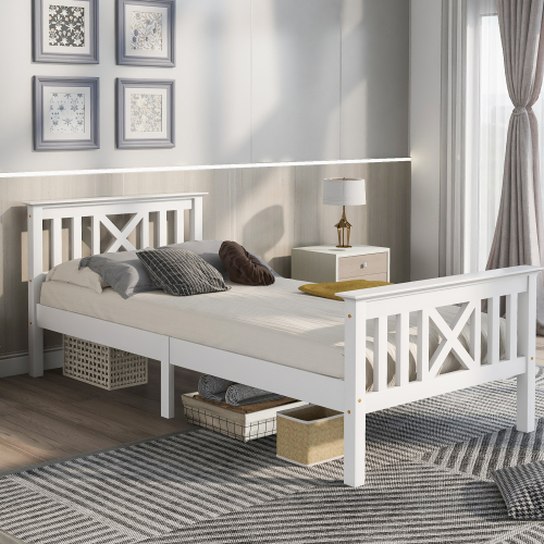Mit Lattenrost Holzbett mit Kopfteil - Massivholz Kinderbett Jugendbett Kiefer massiv