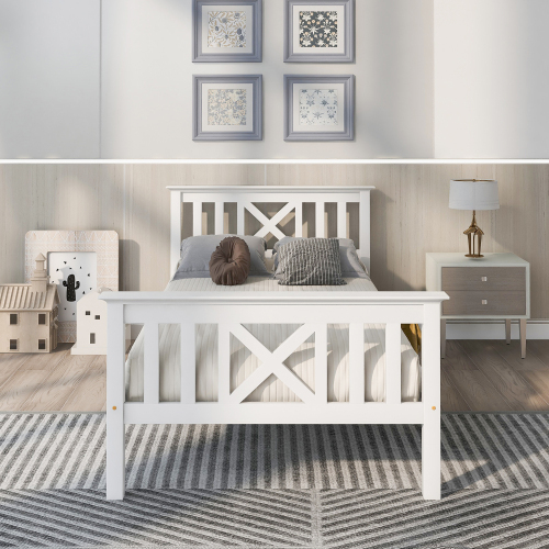 Mit Lattenrost Holzbett mit Kopfteil - Massivholz Kinderbett Jugendbett Kiefer massiv