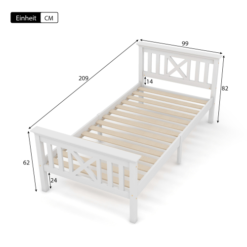 Mit Lattenrost Holzbett mit Kopfteil - Massivholz Kinderbett Jugendbett Kiefer massiv