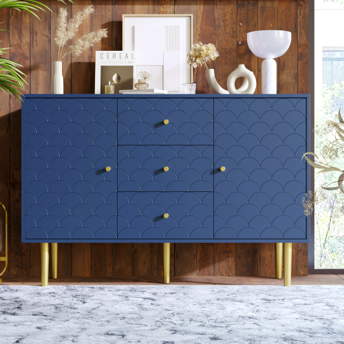 Kommode mit 2 Türen und 3 Schubladen, Verstellbare Ablage, für Wohnzimmer Schlafzimmer, Marineblau-H82/B120/T40 cm 