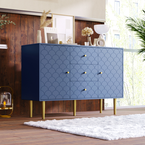 Kommode mit 2 Türen und 3 Schubladen, Verstellbare Ablage, für Wohnzimmer Schlafzimmer, Marineblau-H82/B120/T40 cm 