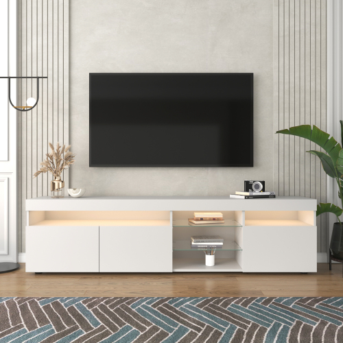 Weißer moderner TV-Schrank, helles Panel, variable LED-Beleuchtung, Wohn- und Esszimmer 180cm