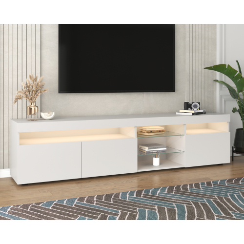 Weißer moderner TV-Schrank, helles Panel, variable LED-Beleuchtung, Wohn- und Esszimmer 180cm