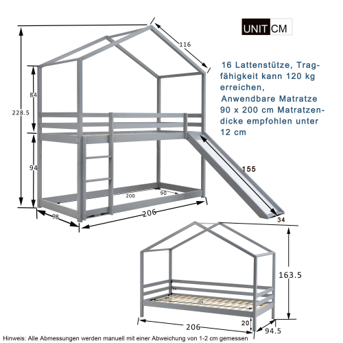 Etagenbettgestell aus Massivholz mit Lattenrost-OKWISH
