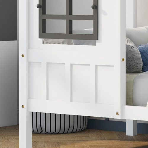 Hausbett, Einzelbett, Tagesbett, Kinderbett mit 2 Fenstern, Rahmen aus Kiefer, (90x200cm) 