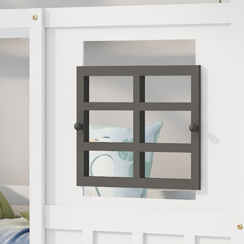 Hausbett, Einzelbett, Tagesbett, Kinderbett mit 2 Fenstern, Rahmen aus Kiefer, (90x200cm) 