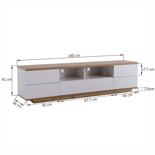 Moderner Farbblock-TV-Schrank in weißer Ausführung, TV-Schrank mit Holzmaserung, 180 cm