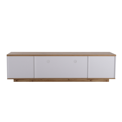 Moderner Farbblock-TV-Schrank in weißer Ausführung, TV-Schrank mit Holzmaserung, 180 cm