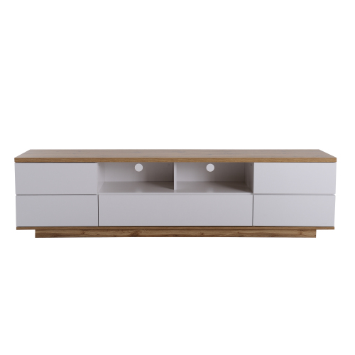 Moderner Farbblock-TV-Schrank in weißer Ausführung, TV-Schrank mit Holzmaserung, 180 cm