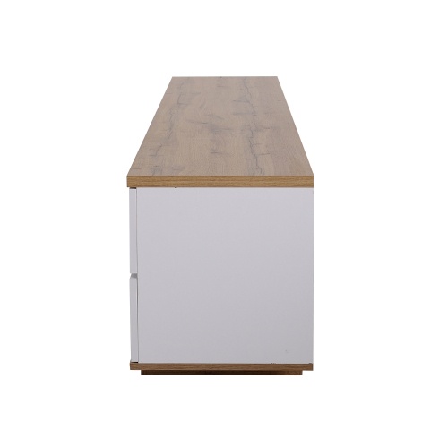 Moderner Farbblock-TV-Schrank in weißer Ausführung, TV-Schrank mit Holzmaserung, 180 cm