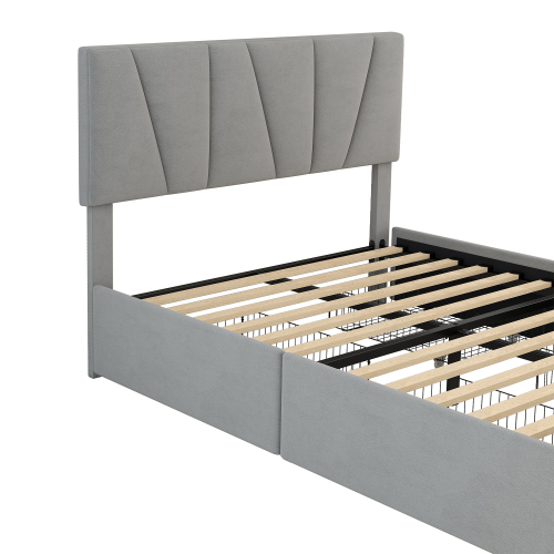 Double Size Polster Plattform Bett mit vier Schubladen auf zwei Seiten,Verstellbares Kopfteil