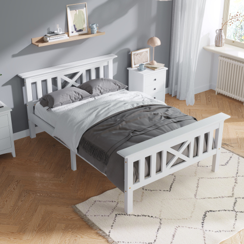 Mit Lattenrost Holzbett mit Kopfteil - Massivholz Kinderbett Jugendbett Kiefer massiv