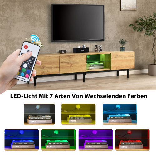 Moderner TV-Schrank mit Holzmaserung, variable LED-Leuchten, 175 (L) x 31 (W) x 41 (H) cm 