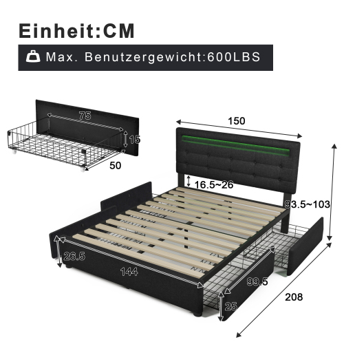 Polsterbett mit Holzlattenrahmen-OKWISH