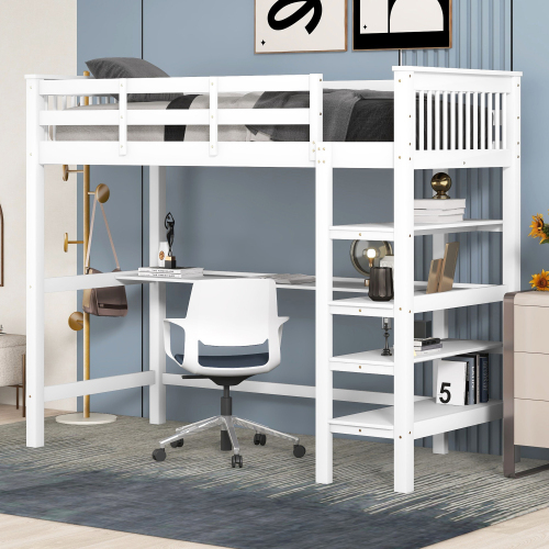 Kinderhochbett mit Ablagefächern und Unterbettschreibtisch