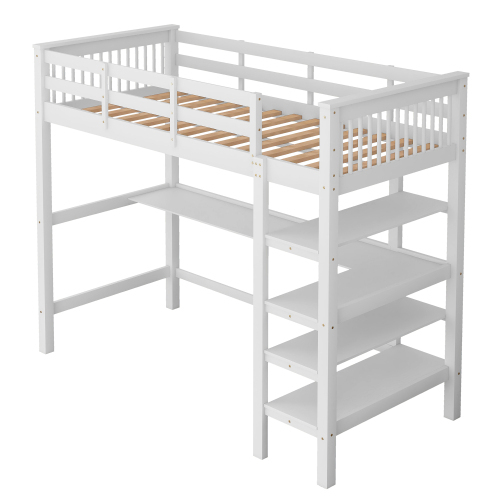 Kinderhochbett mit Ablagefächern und Unterbettschreibtisch